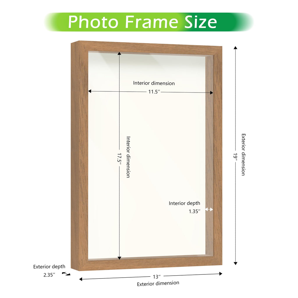 12" x 18" Golden Oak Wooden Shadow Box Frame - Soft Felt Back, Tempered Glass, and Included Elegant White Ball Push