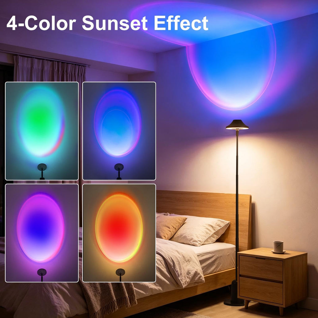 Floor Lamp, Uplighter Sunset Lamp, Modern LED Standing Lamp, Black