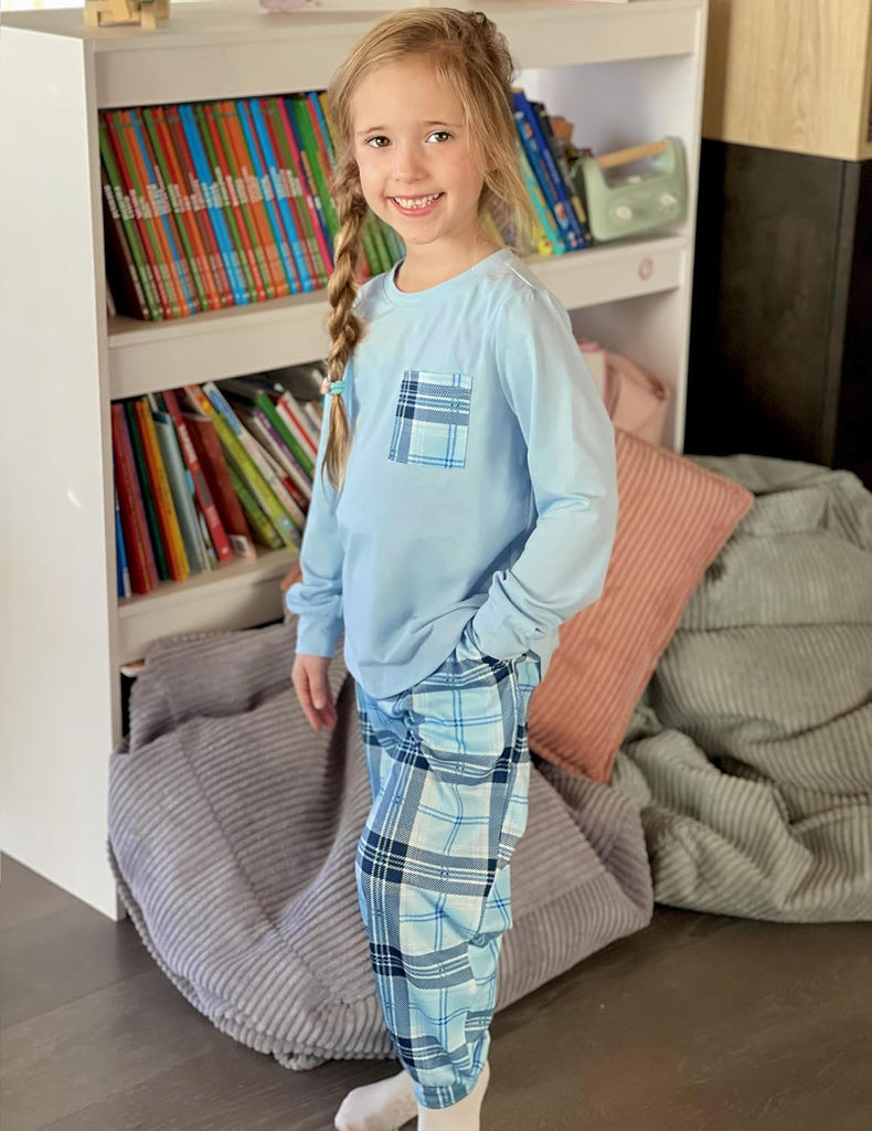 Pajamas for Girls Long Sleeve Pjs Set Soft Ankle Cuff Sleepwear