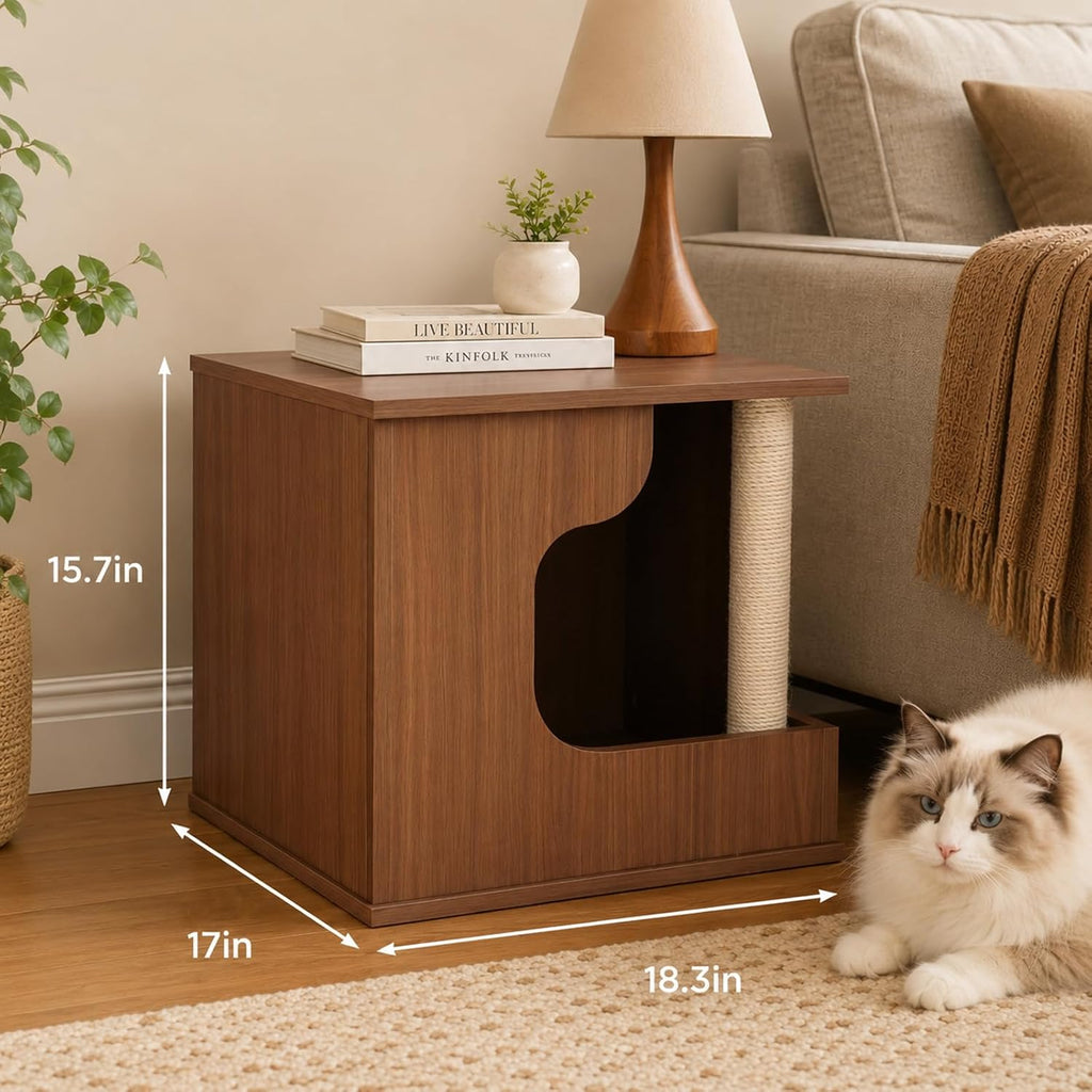 Wooden Cat House Side Table with Storage, Cat Nightstand End Table