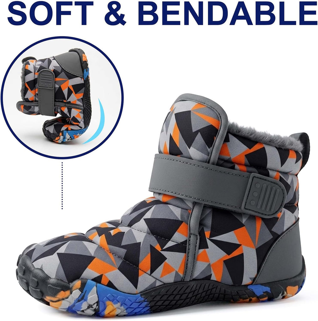 Toddler Boys Girls Snow Boots, Winter Insulated High-Top Barefoot Shoes with Non-Slip Sole & Fleece Lining