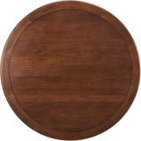 Lippa 60 Inch Round Wood Dining Table with Metal Pedestal in Brass Walnut - Modern Industrial Dining Table for 6