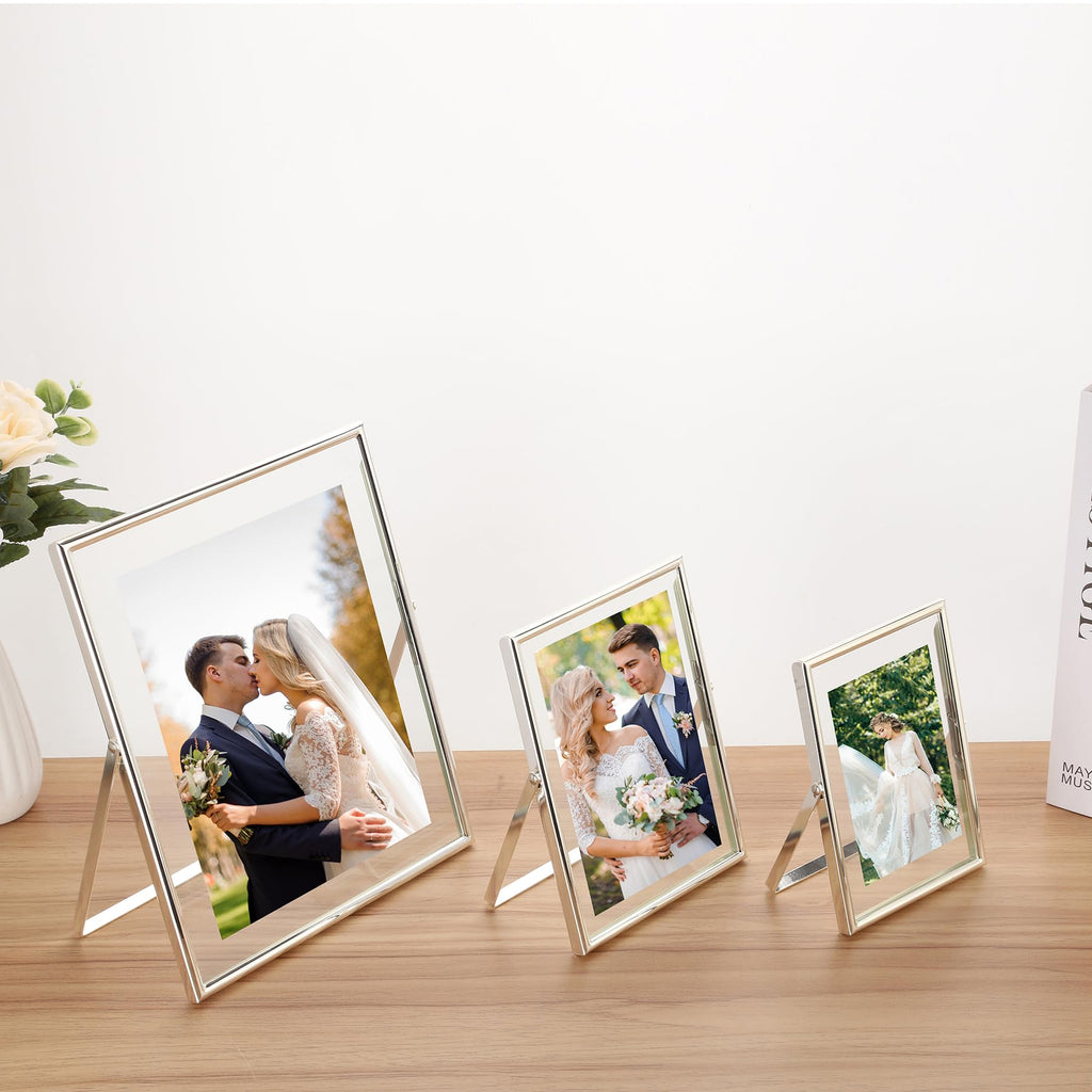 Silver Floating Frame 5x7" Set of 2 for picture 3.5x5'', 4x6'', Beautiful Metal rounded Edge Frames Adjustable
