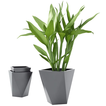 Set of 3 Tall Planters w/Drainage Holes, 18"/15.25"/11.75", Gray
