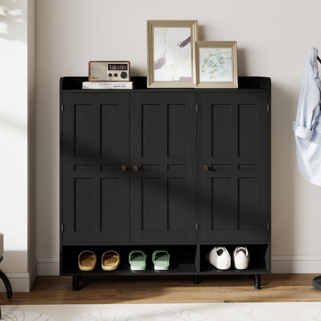Shoe Cabinet with 3 Doors and Adjustable Shelves, Large Shoe Storage Cabinet for 24-30 Pairs, Modern Farmhouse Shoe
