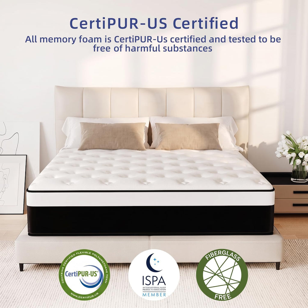 12 Inch Queen Hybrid Memory Foam Mattress in a Box | Individual Pocketed Spring, Medium Firm, Reinforced Edge