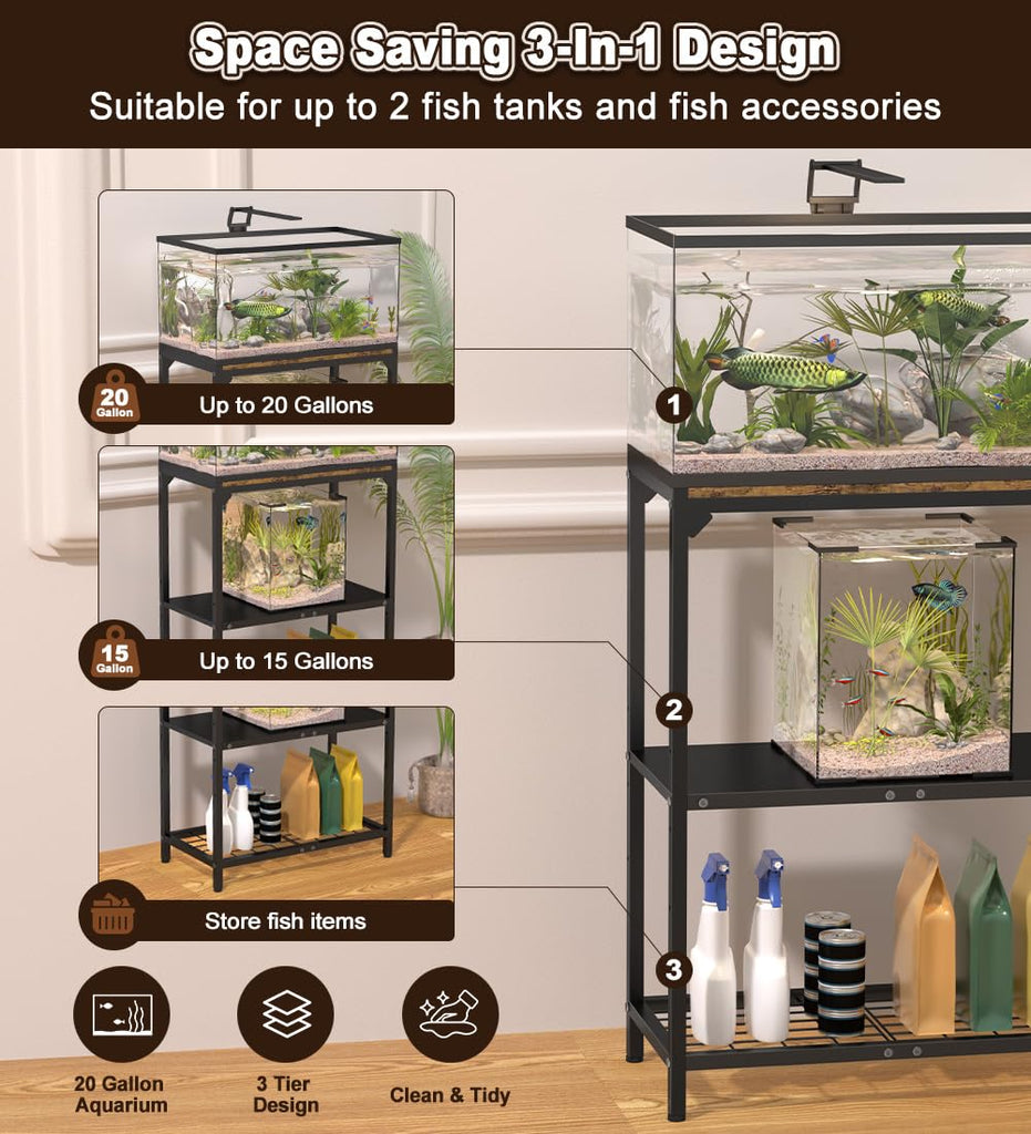 20 Gallon Aquarium Stand with 3-Tier Adjustable Storage Shelf