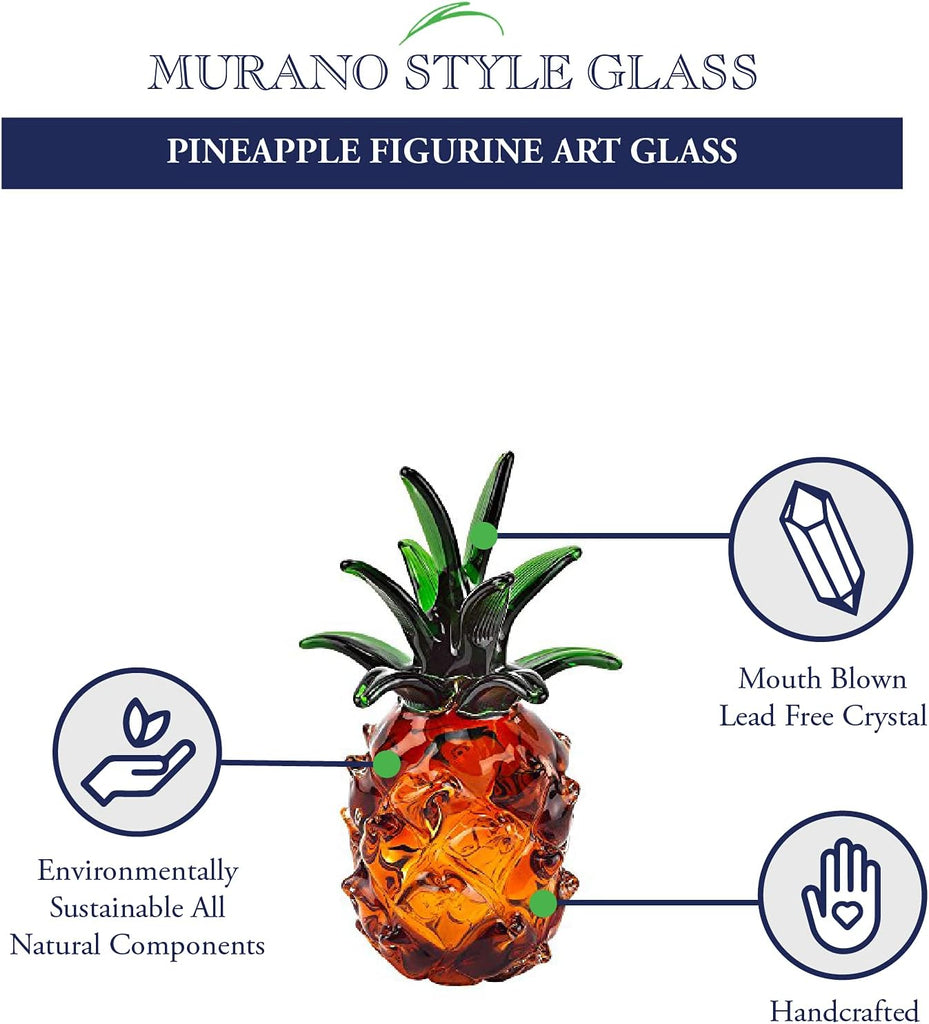 Murano-Style Art Glass Pineapple Figurine Tabletop Decor, 10 Inch
