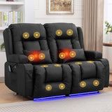 54" Power Loveseat Recliner Sofa, Electric Home Theater Seating with Massage Heat/4 Colors Ambient Lights/USB