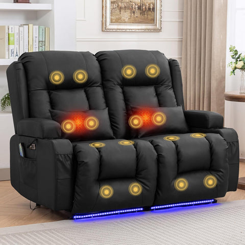 IPKIG 54" Power Loveseat Recliner Sofa, Electric Home Theater Seating with Massage Heat/4 Colors Ambient Lights/USB