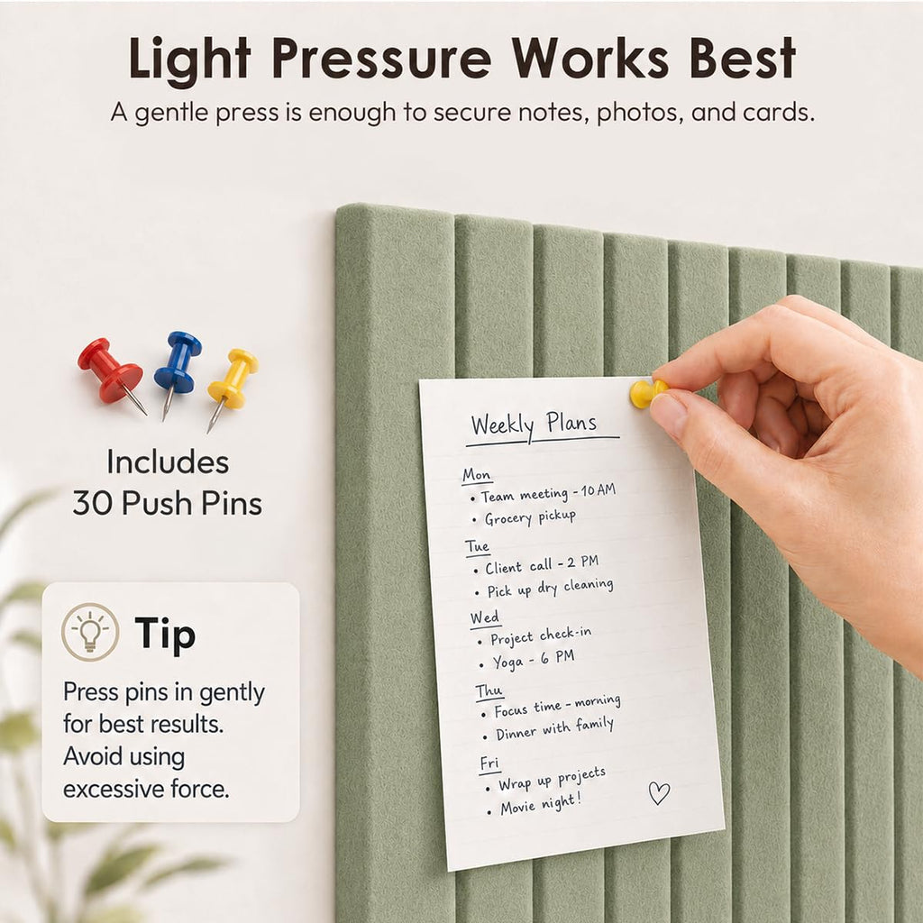 Ribbed Felt Bulletin Board Tiles, 6 Pack Sage Green Cork Board Alternative for Walls, 36 x 24 in Grooved Felt Wall