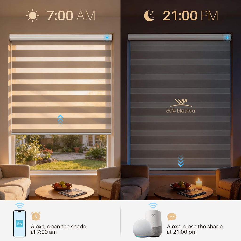 Motorized Zebra Blinds for Windows, Smart Windows Blinds with Remote Control, Light Filtering Smart Blinds Compatible