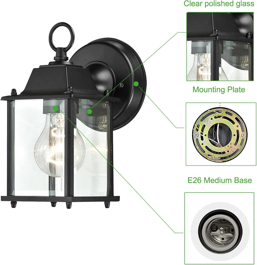 4 Packs Outdoor Wall Lantern, Black Exterior Waterproof Wall Sconce, Aluminum Housing Plus Glass, Wet Location