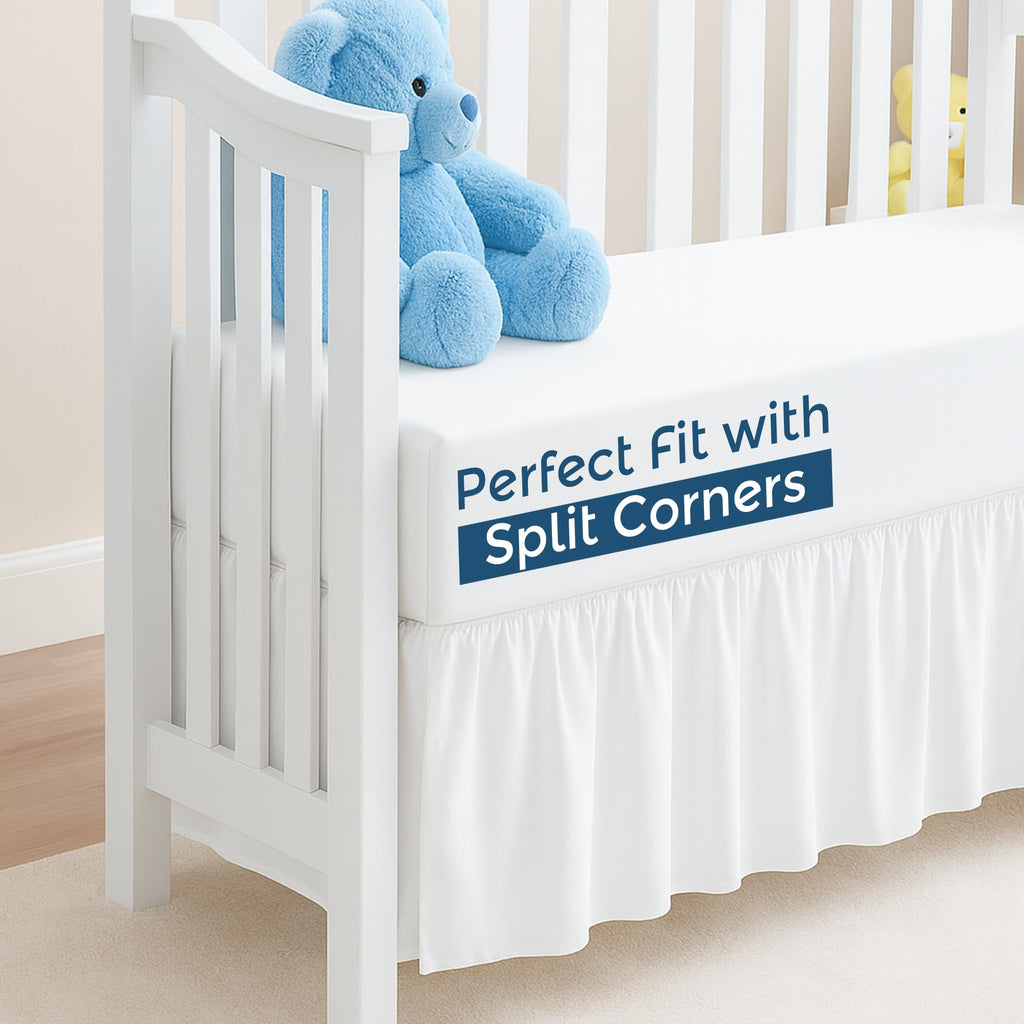 White Crib Bed Skirt, Perfect Crib for Boys & Girls with a 14" Drop and Size 28"x 52"