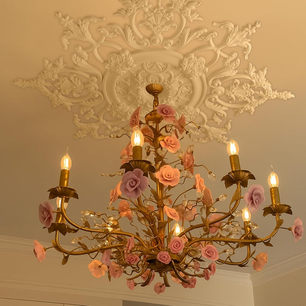 35.4'' Large PU Ceiling Medallion Combination Decorative 2.36'' ID French Style Chandelier Base Ceiling Medallion for