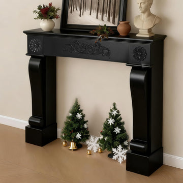 Rustic Black Freestanding Fireplace Mantel, Modern Painted Fireplace Surround with Mantel, Grade A MDF Mantel