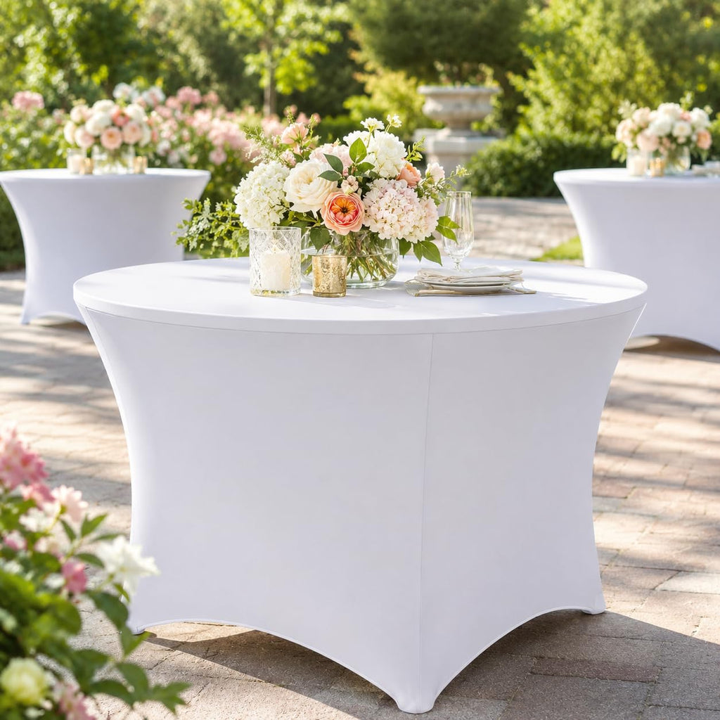 Round Table Covers - 6 Pack 48x30 Inch Table Cloth - White