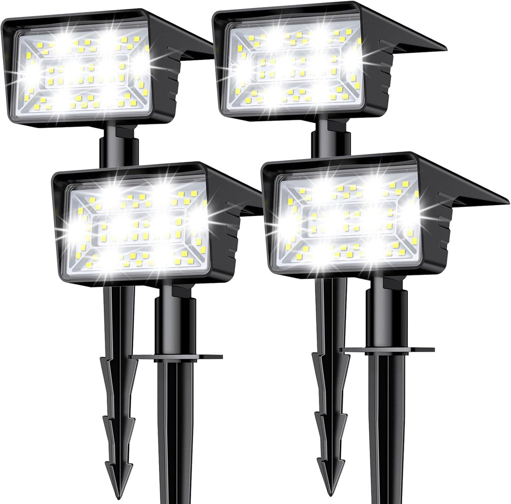 Solar Spot Lights Outdoor with 60 LED & Auto On/Off, 4 Pack Solar Lights Outdoor Waterproof IP68 with 3 Lighting