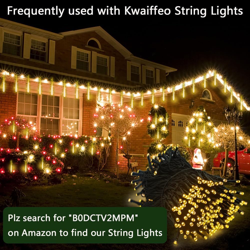 Warm White Icicle Lights Outdoor, 40-Tube Meteor Shower Lights for Christmas Thanksgiving New Year Party Yard Wedding