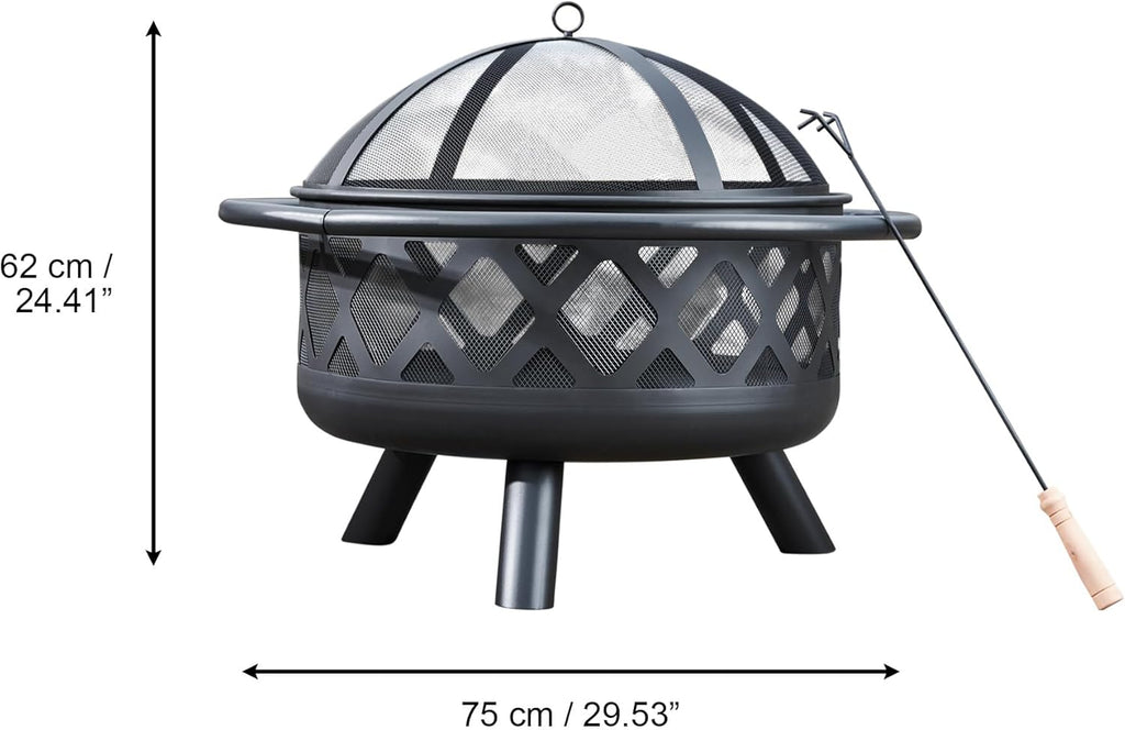 Round Steel Outdoor Fire Pit Outside Wood Burning Firepit Bonfire with Firebowl, Poker, Mesh Screen