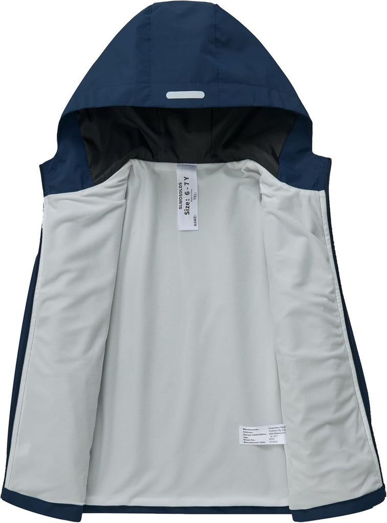 Boys Girls Waterproof Rain Jacket Lightweight Windbreaker Hooded