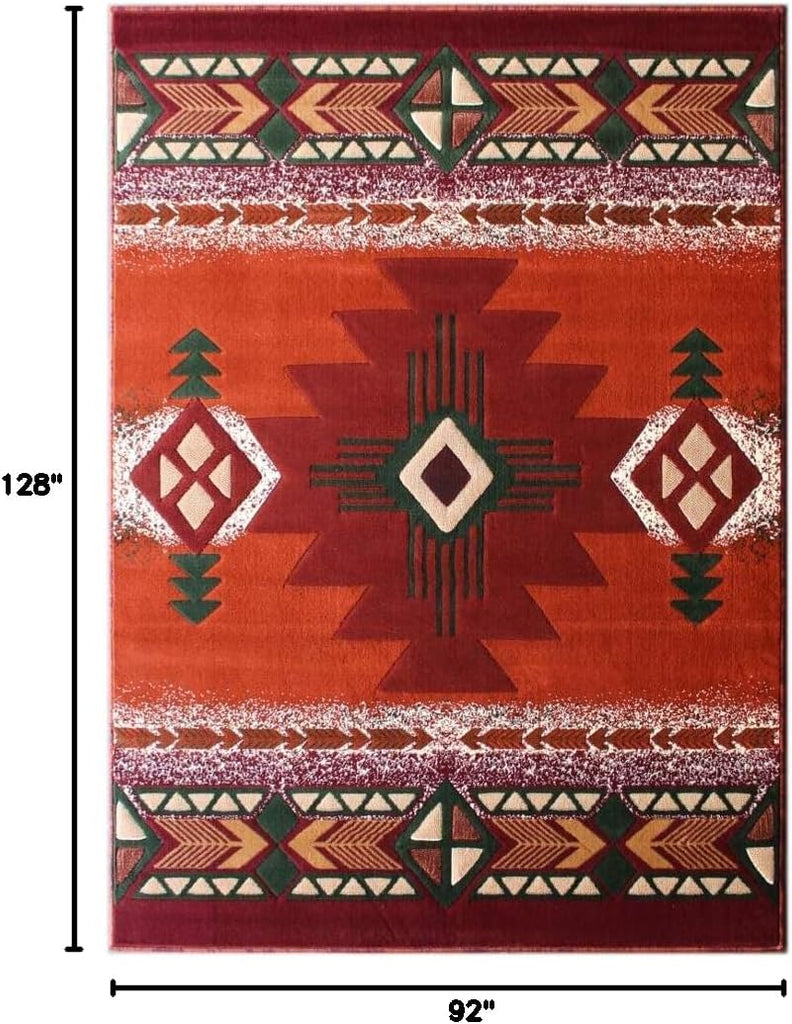 Southwest Native American Navajo Aztec Tribal Indian Orange Rust Carpet Area Rug