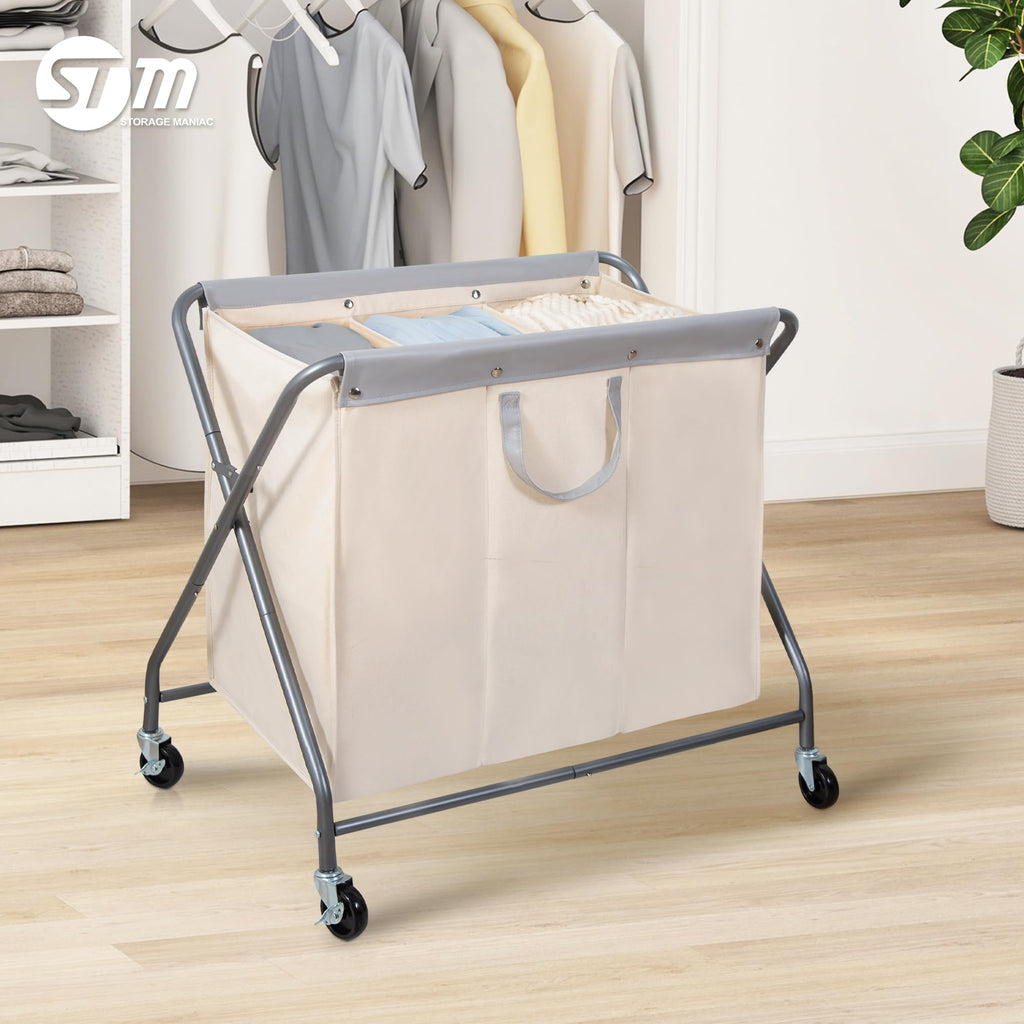 Collapsible Laundry Hamper with Wheels, Rolling Laundry Basket, Heavy Duty Cloth Sorter with Removable Bag