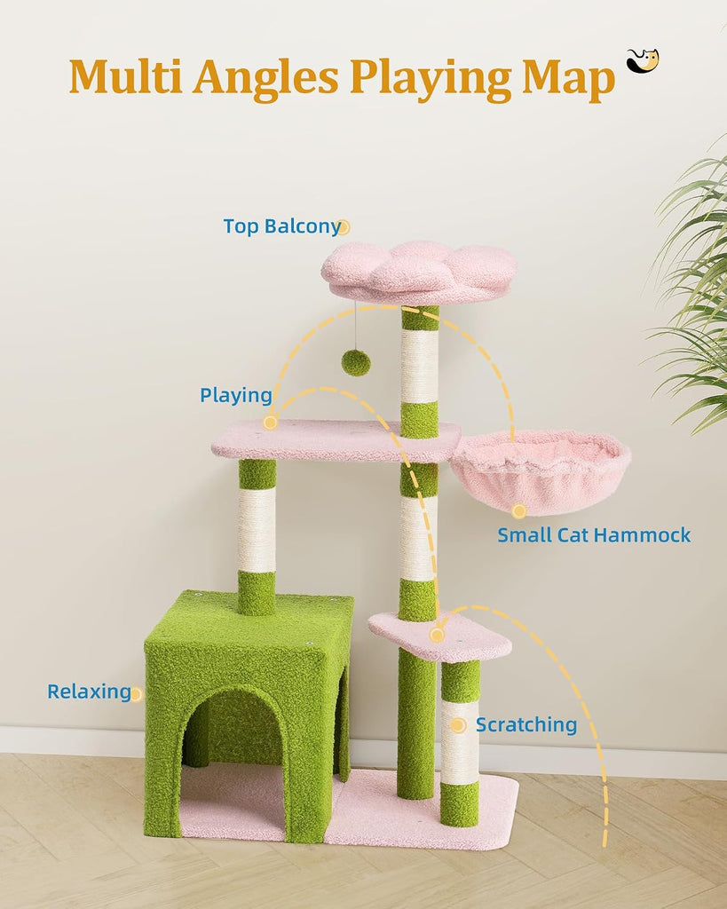 Flower Cat Tree for Indoor Cats, 41.2" Cute Cat Tree for Adult Cats