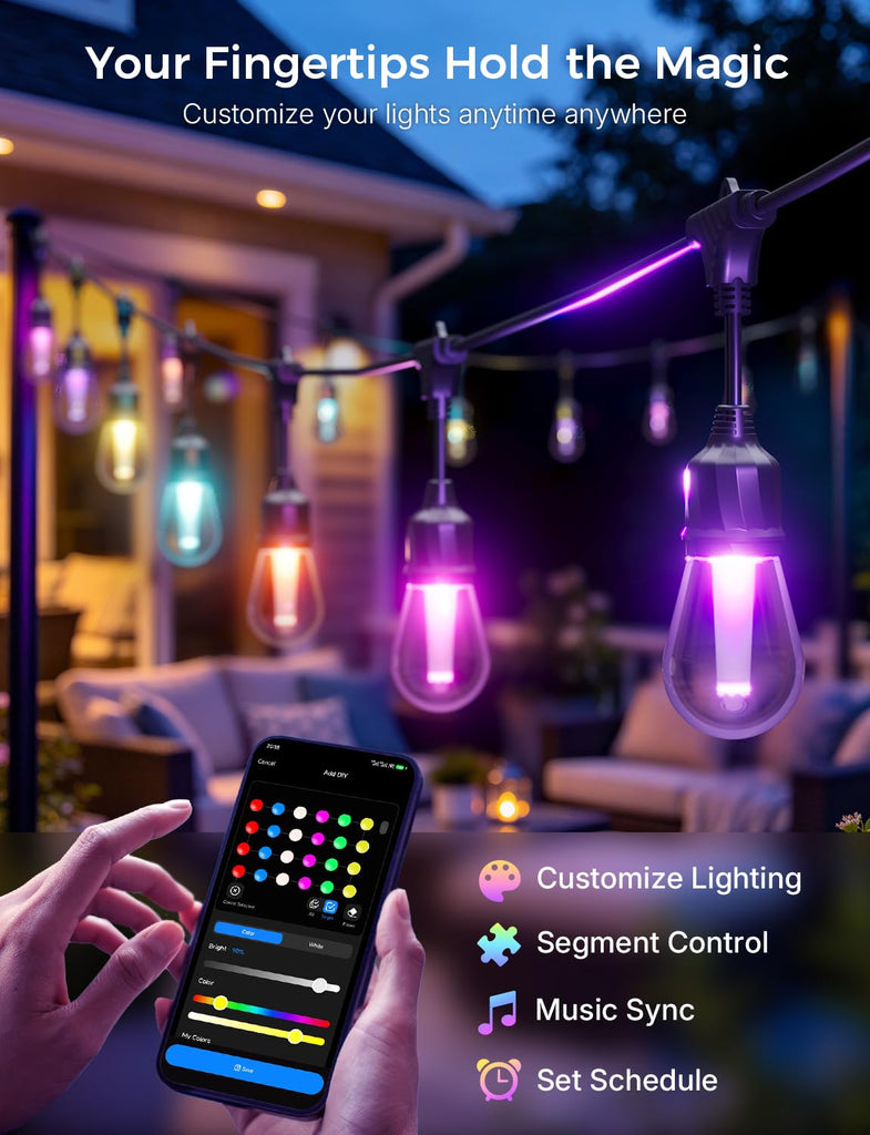 Smart Outdoor String Lights, LED Patio Light with App Control
