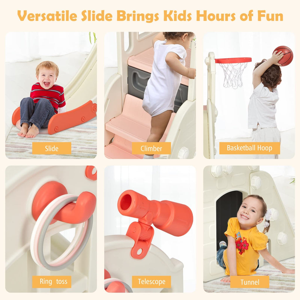 Toddler Large Slide, 6 in 1 Kids Slide Climber Set (Pink)
