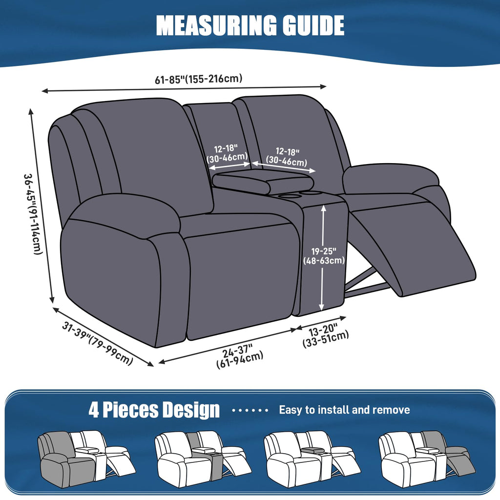 Reclining Loveseat with Console Slipcover, 2 Seat Recliner Cover