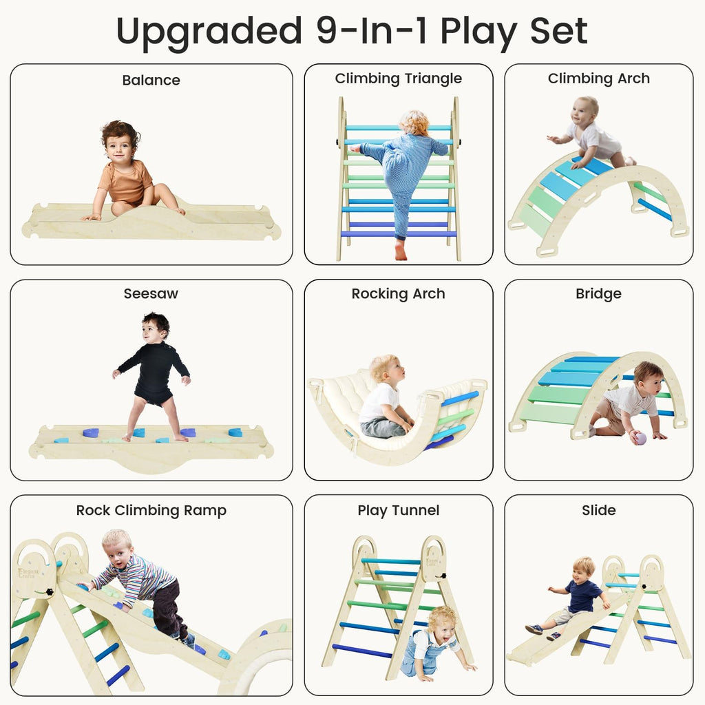 Triangle Set with Cushion, Montessori Climbing Set, Indoor Climb Toys, Indoor Playground Jungle Gyms, 9 Combinations