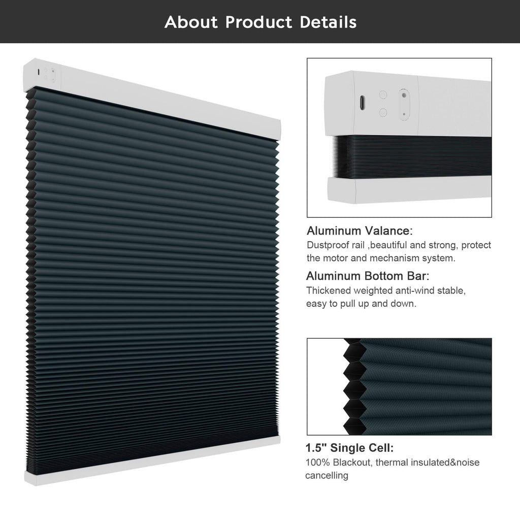 Blackout Smart Blinds Cellular Shades for Windows Doors Motorized with Remote Control, Custom Size Automatic