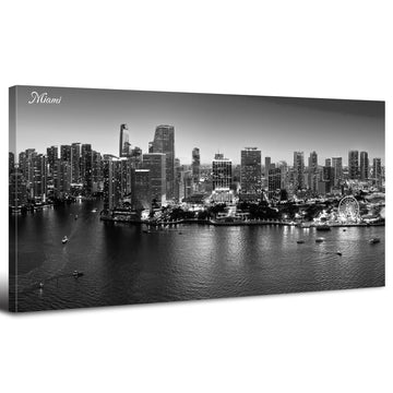 Miami Wall Living Room Decor Black and White Skyline Canvas Pictures Florida City Landscape Paintings Poster Modern