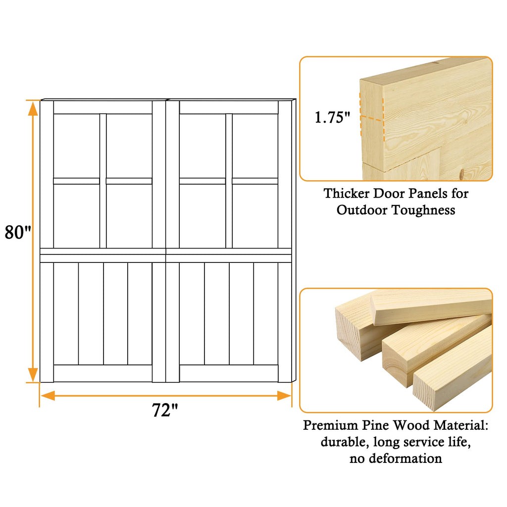 72"(Double 36") x 80" Dutch Door Slab, 1.75" Pine Front Entry Interior Style