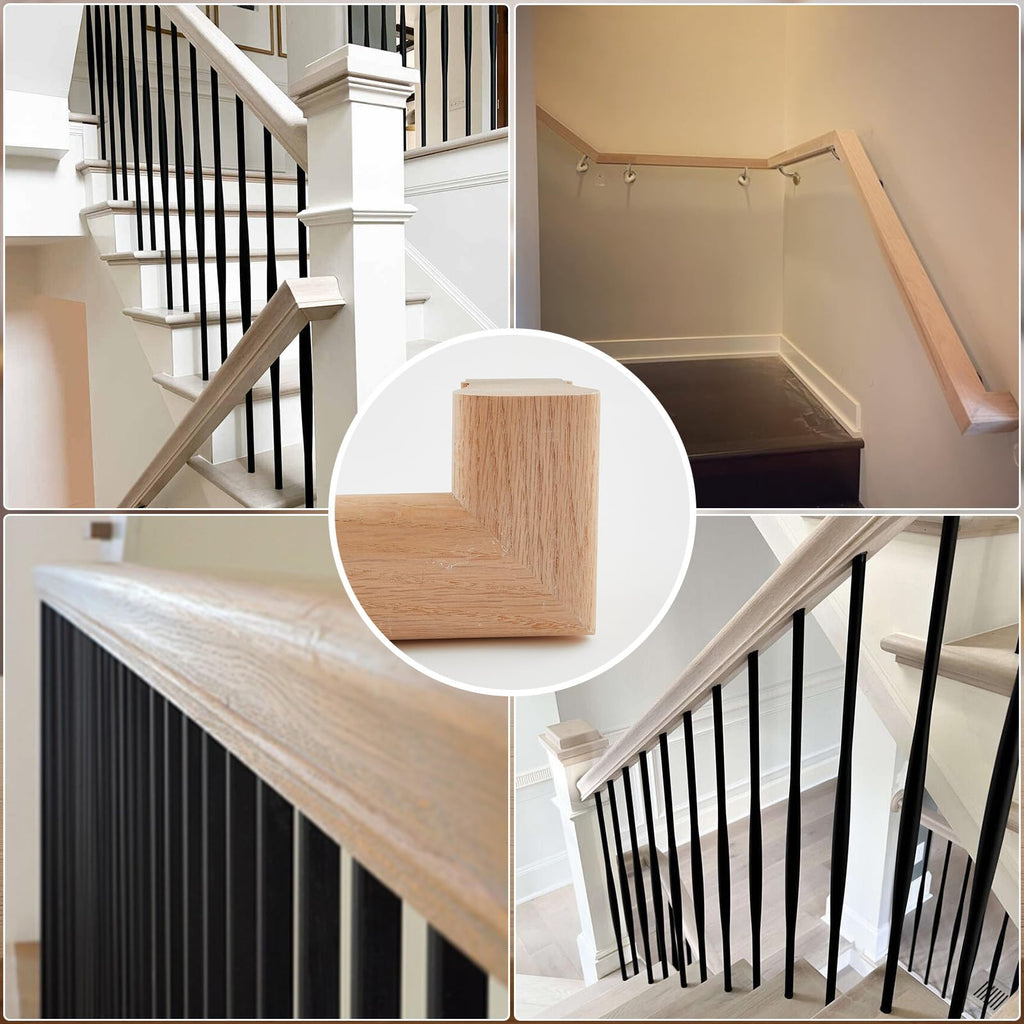 6010 Red Oak Handrail Kit 3 ft with Wall Returns and Wall Mount Brackets Indoor Wood Stairs Handrails Included Screws