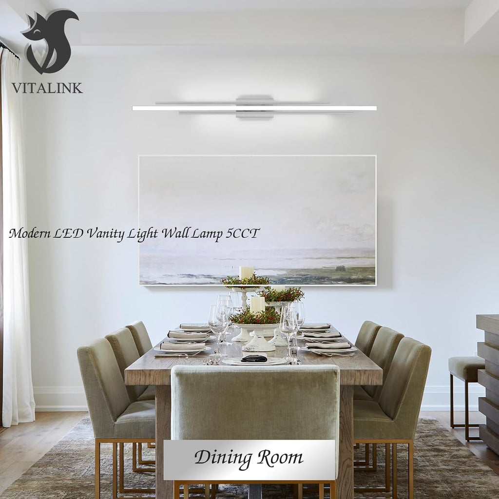 55 Inches Nickel LED Modern Bathroom Vanity Light Fixtures Dimmable 5CCT Vanity Light Bar Over Mirror 3-Light Wall