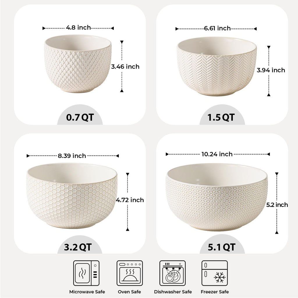 Ceramic Mixing Bowls Set of 4, Nesting Bowls
