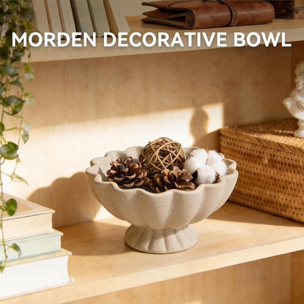 Pedestal Decorative Bowl Home Decor - 7.9" Morden Resin Decorative Fruit Bowl Counter, Chic Ruffle Bowl Centerpiece