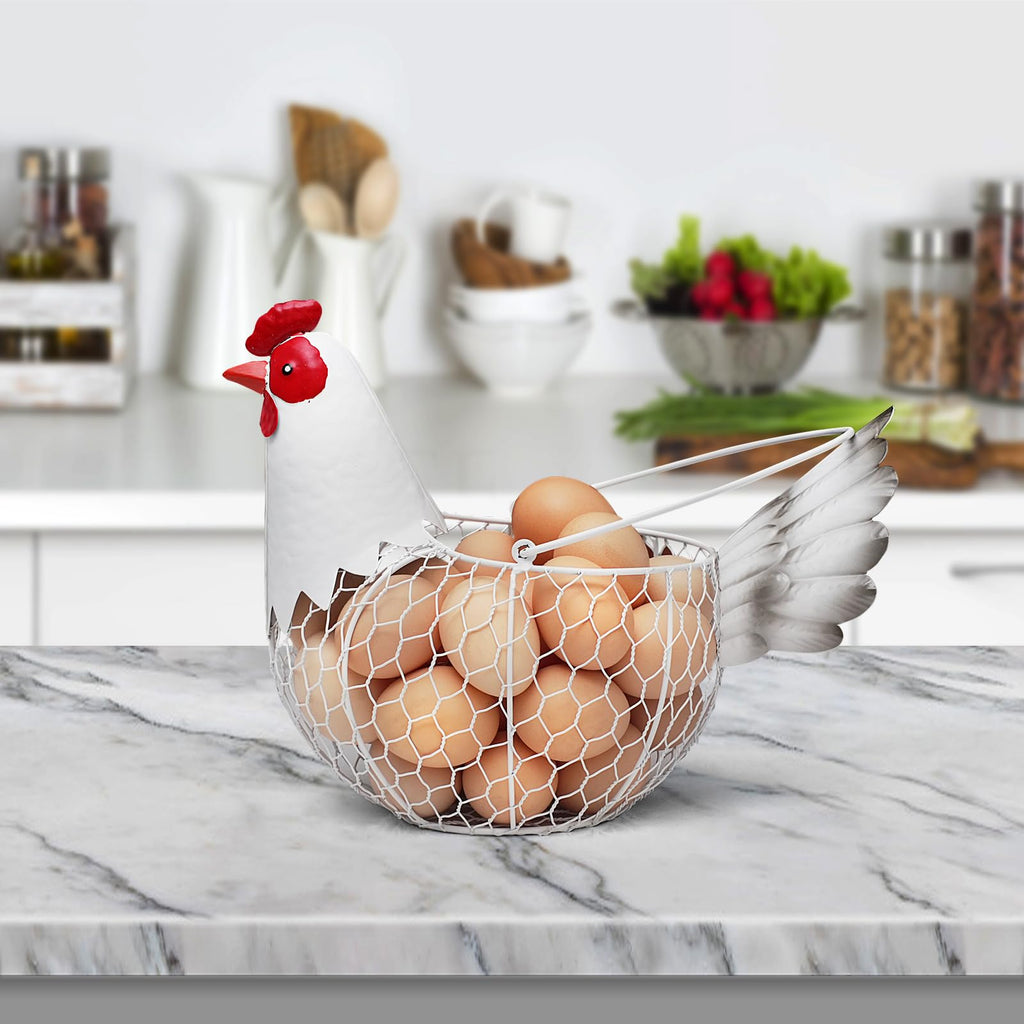 Farmhouse Metal Chicken Wire Egg Basket, Eggs Holder Bowl Kitchen Countertop