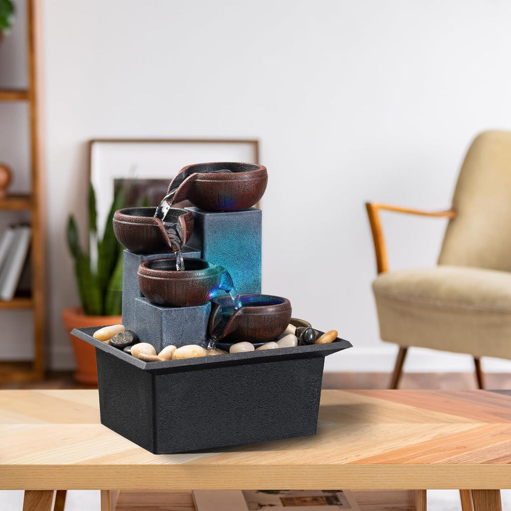 Tabletop Fountain 4 Level Small Waterfall Fountain Indoor Relaxing Water Feature Meditation Fountain Bedroom