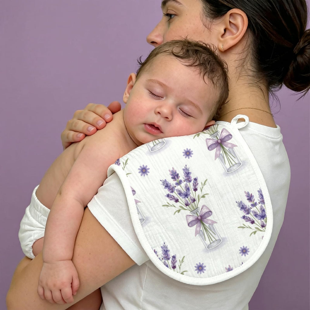 Purple Lavender Floral Baby Burp Cloths 6 Pack Soft Cotton Rags Large 20x10 Contoured Curved Shoulder Spit Up Pad