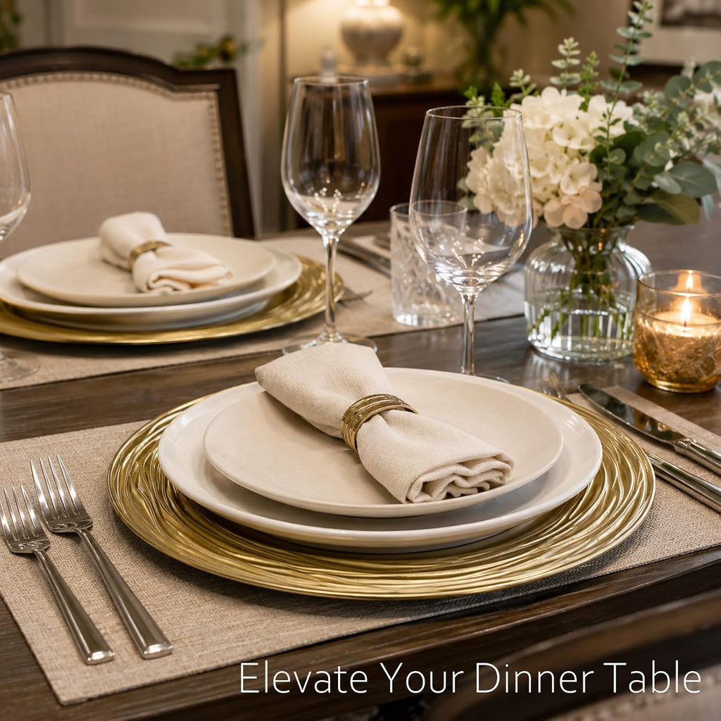 13 Inch Round Charger Plates, Set of 6, Dinner Chargers Bulk Wedding (Gold)