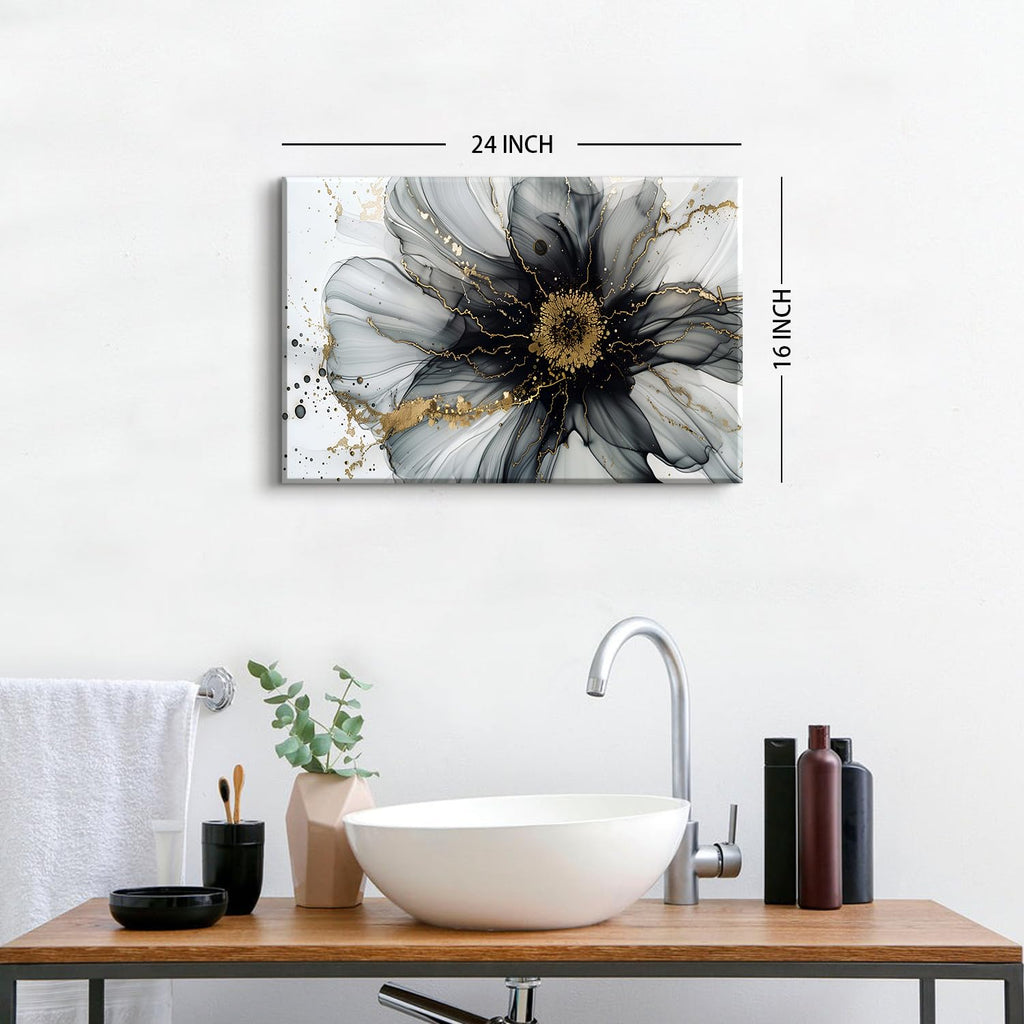 Black and White Gold Abstract Wall Art Modern Wall Decor Marble Flower Fluid Picture Canvas Prints Living Room