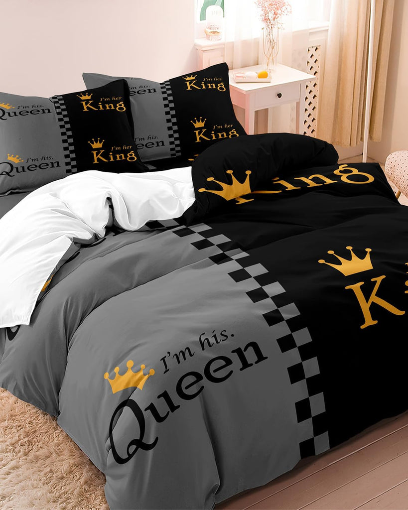 Lover Duvet Cover Set - Queen, Advanced Gray & Black Couple Bedding 3D Digital Printed Duvet Cover King and Queen