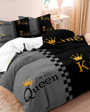 Lover Duvet Cover Set - Queen, Advanced Gray & Black Couple Bedding 3D Digital Printed Duvet Cover King and Queen