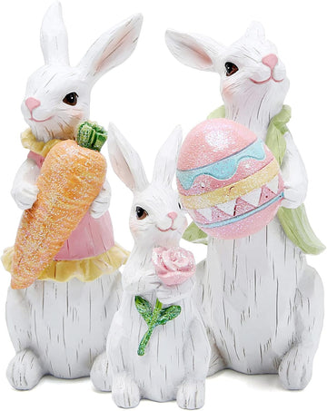 Easter Bunny Decorations Spring Indoor Home Decor Bunny Figurines (Easter White Bunny Family)