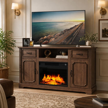 65" Mid Century Modern with Storage, Brown