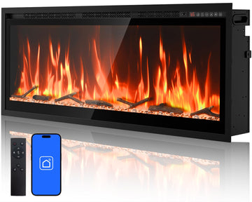 Smart 50" Ultra Thin Linear Electric Fireplace, WiFi & Alexa Smart Control