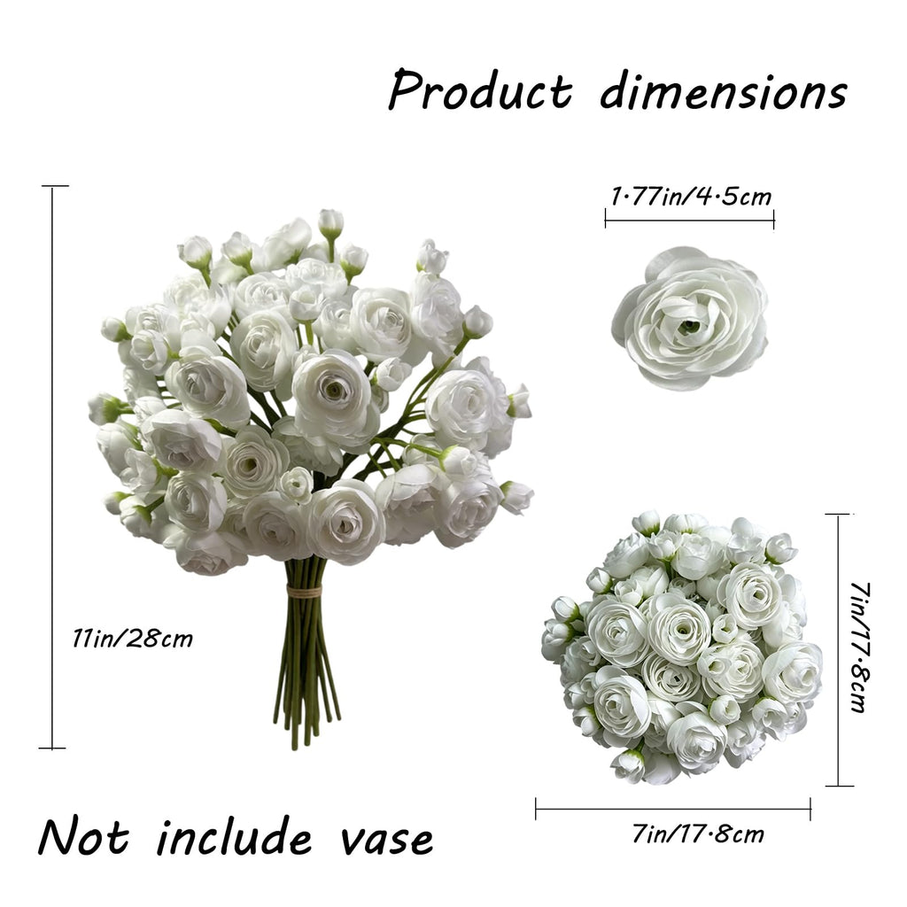 18 Pcs Ranunculus Artificial Flowers Faux Silk Stems White
